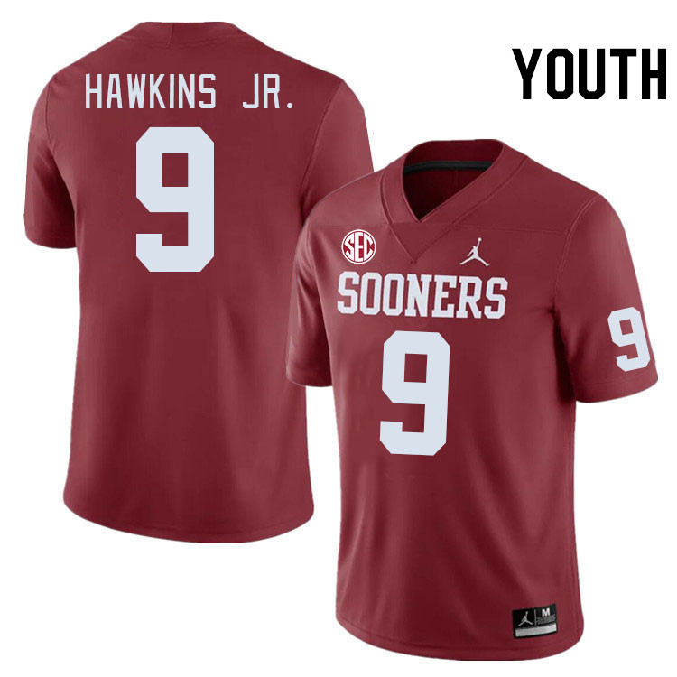Youth #9 Michael Hawkins Jr. Oklahoma Sooners 2024 SEC Conference College Football Jerseys-Crimson